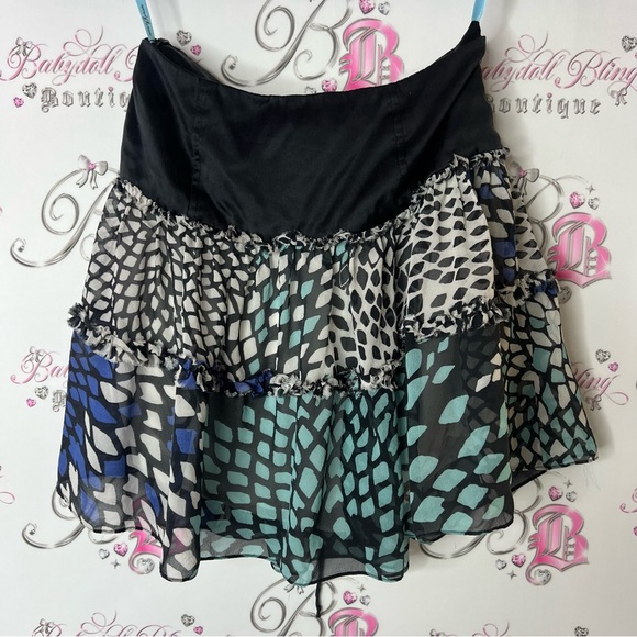 Marciano skirt or shirt tiered corset tie up style ruffle Black Satin Apparel - Picture 2 of 7